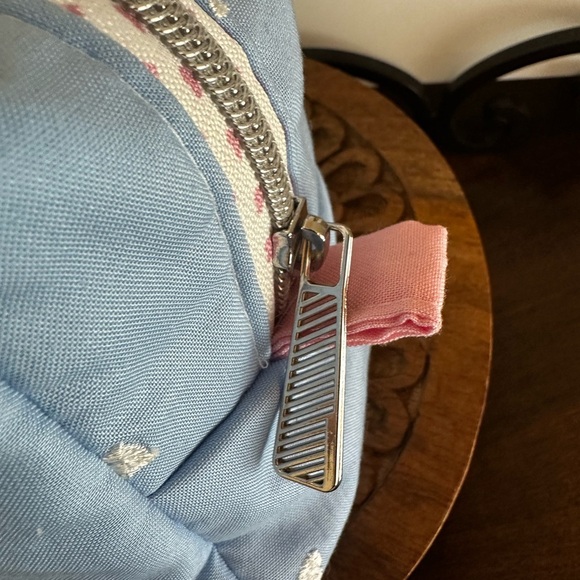 Cosmetic Bag-blue and white heart cotton print, silver hardware New - Picture 5 of 6